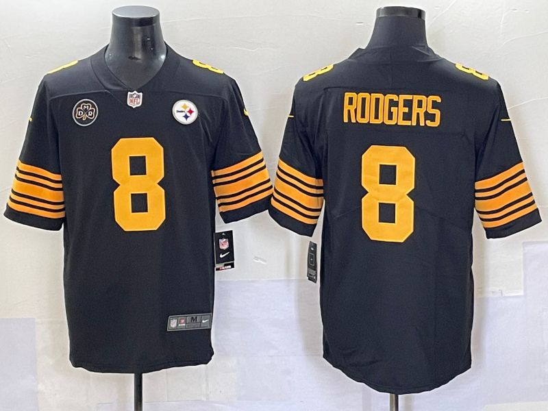Men 2025 Pittsburgh Steelers 8 Rodgers Black yellow Nike Limited NFL Jersey style 3